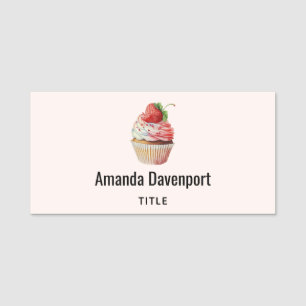 Aardbeiencupcake zoet dessert naamplaatje