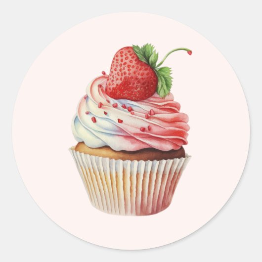 Aardbeiencupcake zoet dessert ronde sticker (Voorkant)