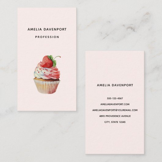 Aardbeiencupcake zoet dessert visitekaartje (Voorkant / Achterkant)