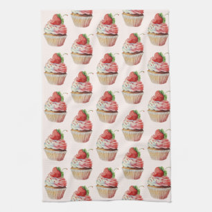 Aardbeiencupcake zoet dessertpatroon theedoek