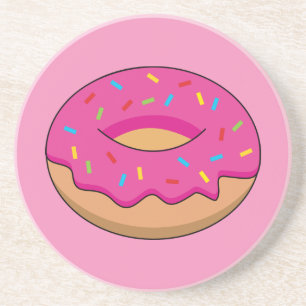 Aardbeiendonut met strooiende Cartoon Zandsteen Onderzetter