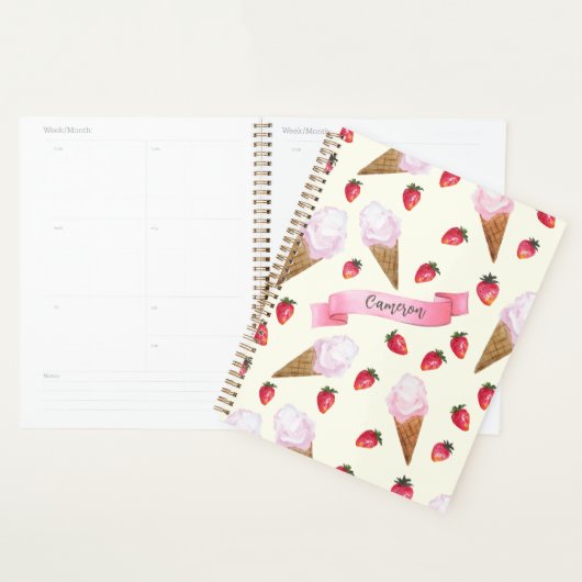 Aardbeienijs Leuke gepersonaliseerde hand-getrokke Planner (Display)