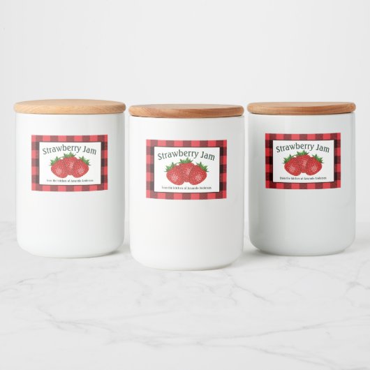 Aardbeienjam behoudt Plaid H Food Label Voedselcontainer Etiket (Flessen)
