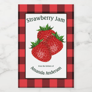 Aardbeienjam conserven Plaid V Eten Label Voedselcontainer Etiket