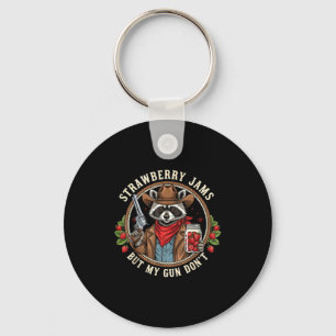 Aardbeienjam Maar Mijn Pistool Niet Cowboy Wasbeer Sleutelhanger