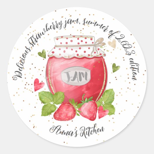 Aardbeienjam, schattig ronde sticker (Voorkant)