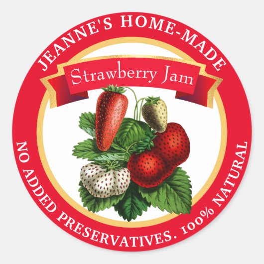 Aardbeienjam Thuis Gebrouwen Conserve Ronde Sticker (Voorkant)