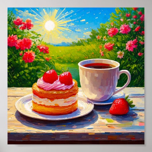 Aardbeienkoek en koffie Delight Poster (Voorkant)