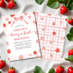 Aardbeienmeisje Verjaardag Berry 1e Eerste Bow Kaart