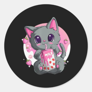 Aardbeienmelk voor vrouwelijke meisjes Kawaii Anim Ronde Sticker