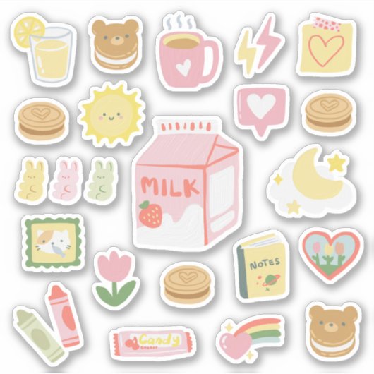 Aardbeienmelk & zoete koekjes geassorteerd sticker (Voorkant)