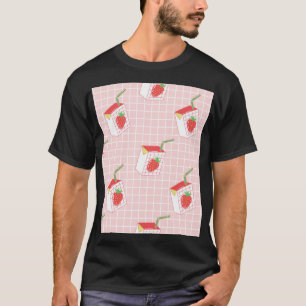 Aardbeienmelkpatronen: speelse Cartoons T-shirt