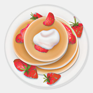 Aardbeienpannenkoeken met siroop voedsel ronde sticker
