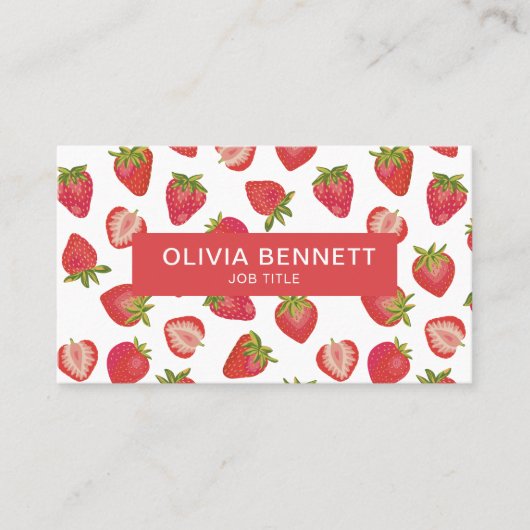 Aardbeienpatroon kleurige QR-code Visitekaartje (Voorkant)