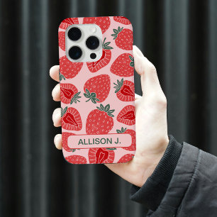 Aardbeienpatroon op maat gemaakte telefoonhoesje v iPhone 15 pro case