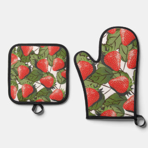Aardbeienpatroon Ovenwant & Pannenlap Set