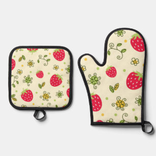 Aardbeienpatroon Ovenwant & Pannenlap Set