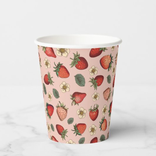 Aardbeienpatroon  papieren bekers (Achterkant)