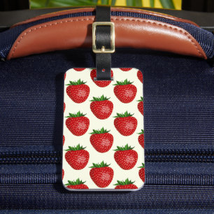 Aardbeienpatroon, rode aardbeien, fruit, blad bagagelabel