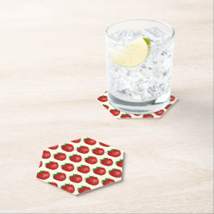 Aardbeienpatroon, rode aardbeien, fruit, blad kartonnen onderzetters