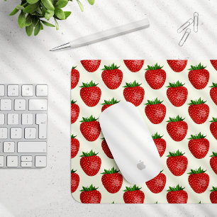 Aardbeienpatroon, rode aardbeien, fruit, blad muismat