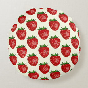 Aardbeienpatroon, rode aardbeien, fruit, blad rond kussen