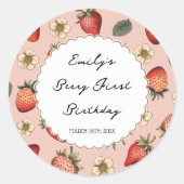 Aardbeienpatroon  ronde sticker (Voorkant)