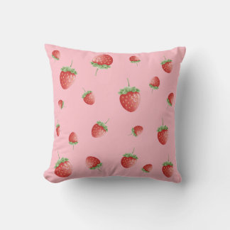 Aardbeienpatroon roze kussen