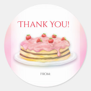 Aardbeientaart Roze Verjaardagsfeest Favor Ronde Sticker
