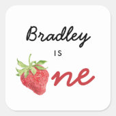 Aardbeienthema met één dag vierkante sticker (Voorkant)