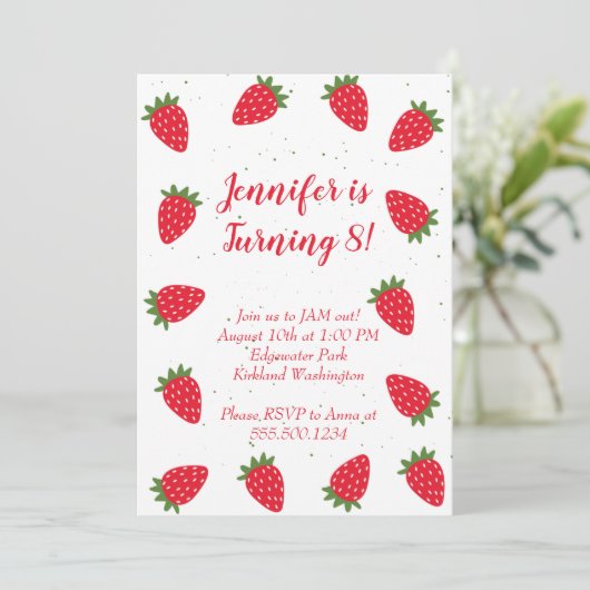 Aardbeienuitnodiging Kaart (Staand voorkant)
