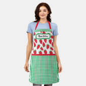 Aardbeienvelden en Green Gingham Check Schort (Gedragen)