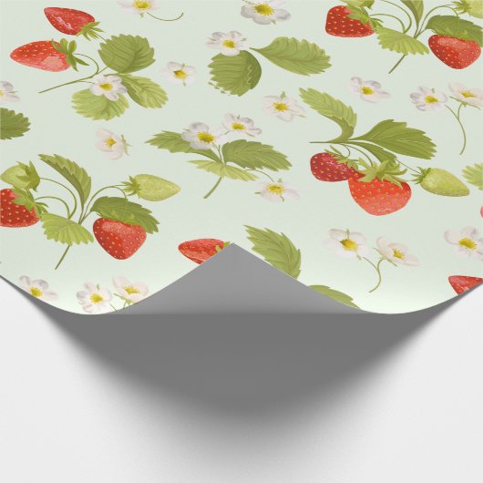 Aardbeienvruchten, bladeren en bloemen cadeaupapier (Hoek)