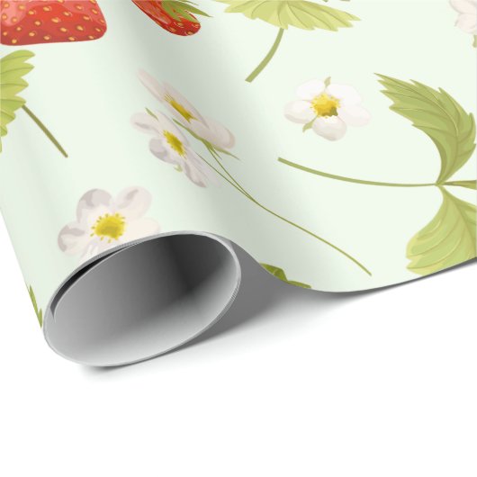 Aardbeienvruchten, bladeren en bloemen cadeaupapier (Rol Hoek)