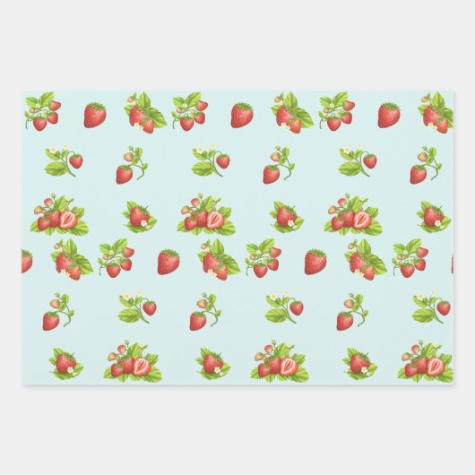 Aardbeienvruchten, bladeren en bloemen inpakpapier vel (Voorkant 2)