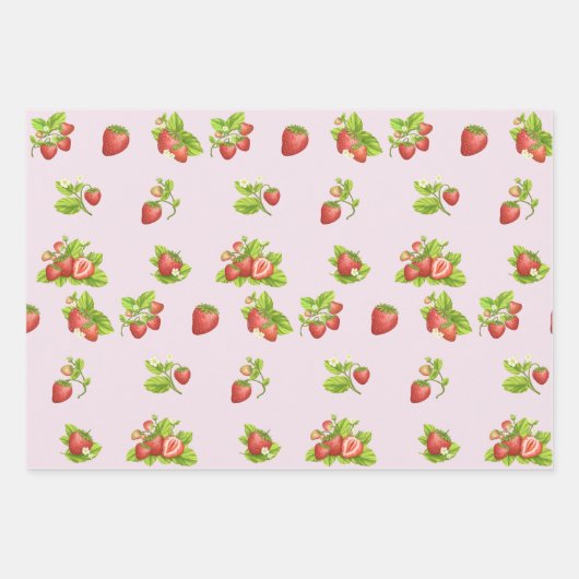 Aardbeienvruchten, bladeren en bloemen inpakpapier vel (Voorkant)