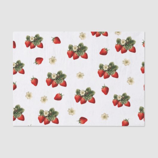 Aardbeienweefselpapier met bloesems op wit tissuepapier (Voorkant)