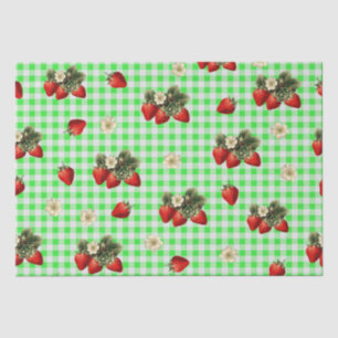 Aardbeienweefselpapier op groene gingham tissuepapier
