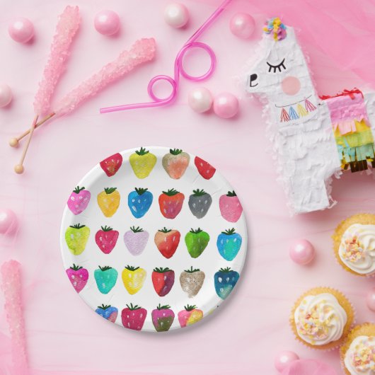 Aardbeienzoetheid waterverf schattige vruchten papieren bordje (Feest)
