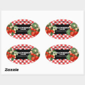 aardbeietiket Vruchtenreservaat Gingham Ovale Sticker (Vel)