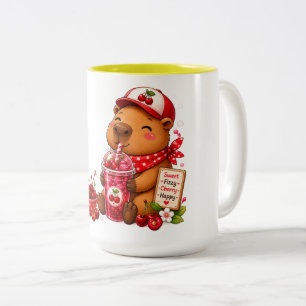 Aardbeimelk Capybara   Schattige Kawaii Capybara D Tweekleurige Koffiemok