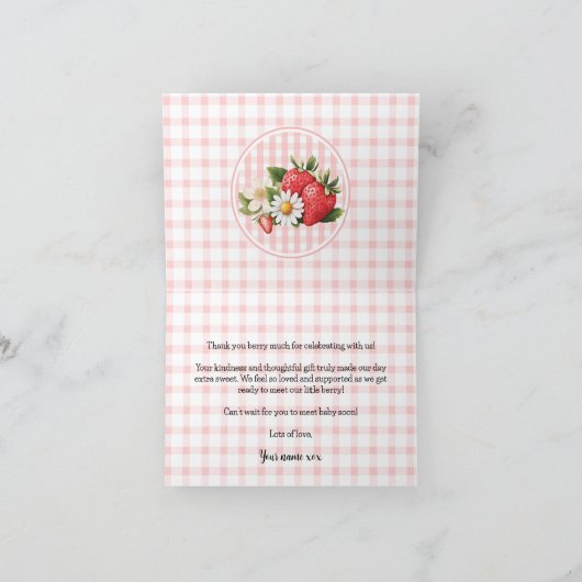 Aardbeimuis Baby shower-dank u kaart (Binnen)