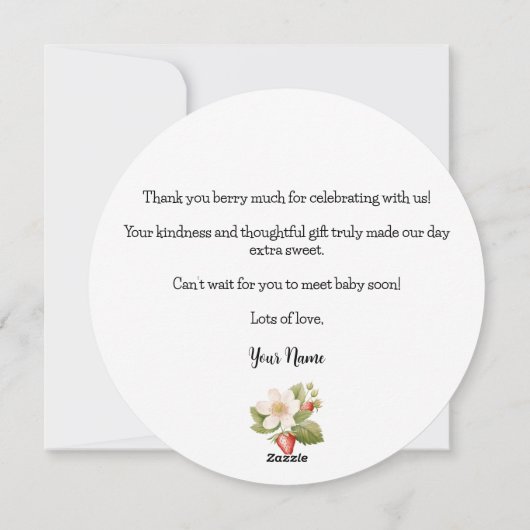 Aardbeimuis Baby shower-dank u kaart (Achterkant)