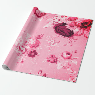 aardbeiroze Floral Toile Fabric nr. 5 Cadeaupapier