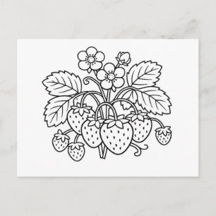 Aardbeplant zwart-wit botanische kunst briefkaart