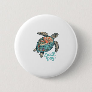 Aarddag Zeeschildpad Vintage Gravure Shirt Ontwerp Ronde Button 5,7 Cm