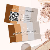 Aarde Beige Grijs Bruin Kalligrafie Script QR code Visitekaartje