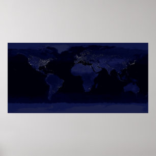 Aarde bij Nacht Panoramische stadslichten vanuit d Poster