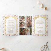 Aarde Bloemen Alles in een Gouden Indische bruilof Drieluik Uitnodiging (Binnen)
