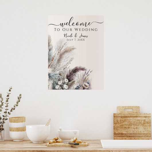 Aarde Bohemian Bloemen Veren Bruiloft Poster (Keuken)